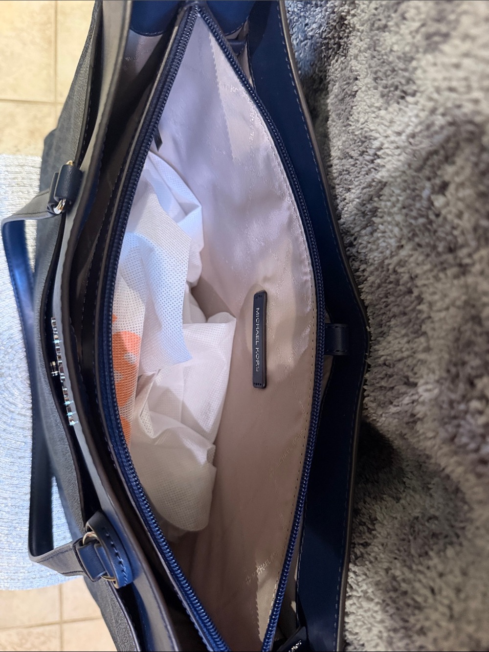 Michael Kors Navy Blue MK Logo Tote - Picture 7 of 11